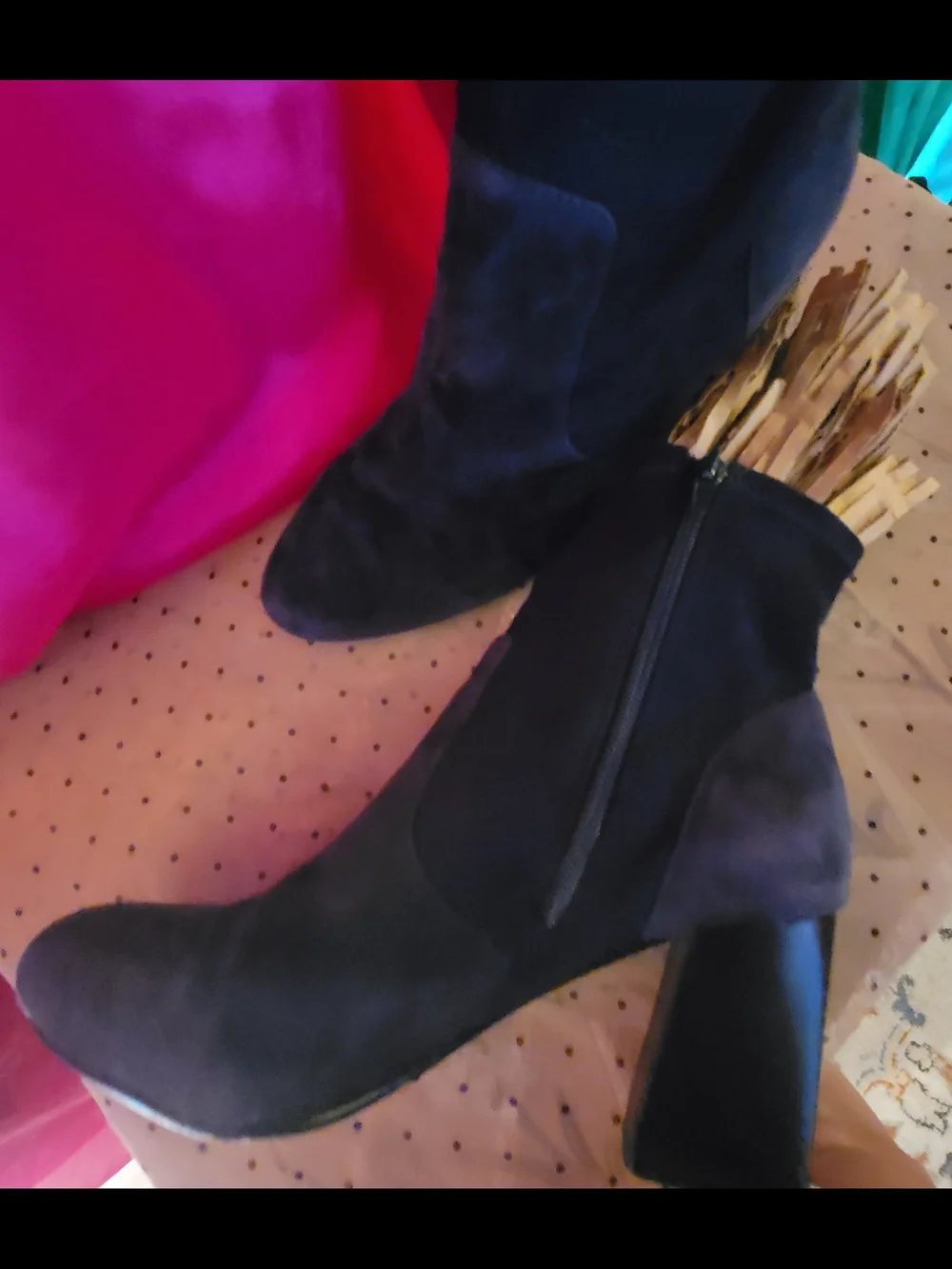 Sole Society Navy Faux Suede Block Heel Ankle Boots